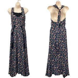 Vintage Zelda Ditsy Floral Halter Maxi Dress Sz Sm Cottagecore Prairie Casual‎